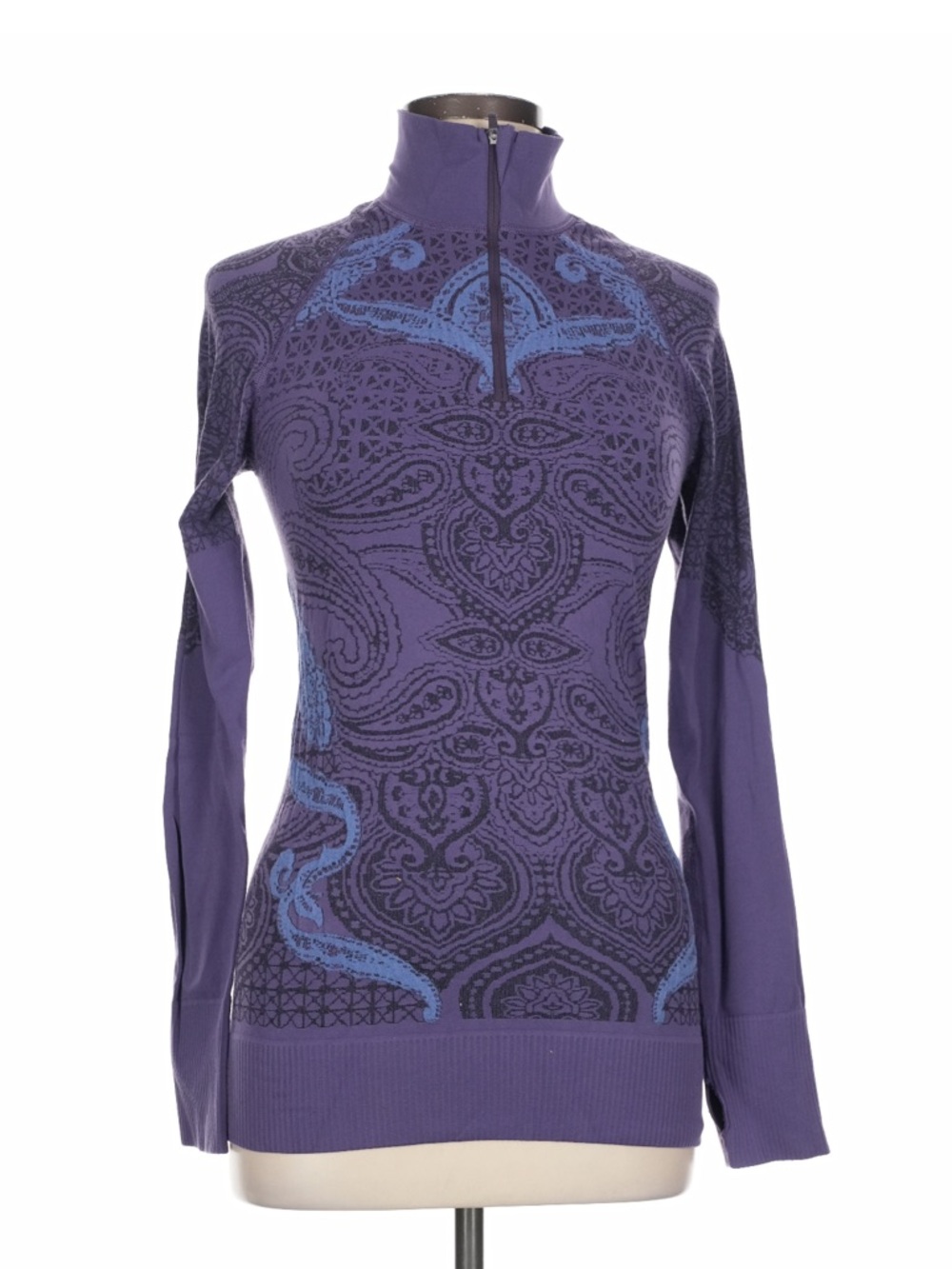 Athleta Purple and Black Patterned Half-Zip Top